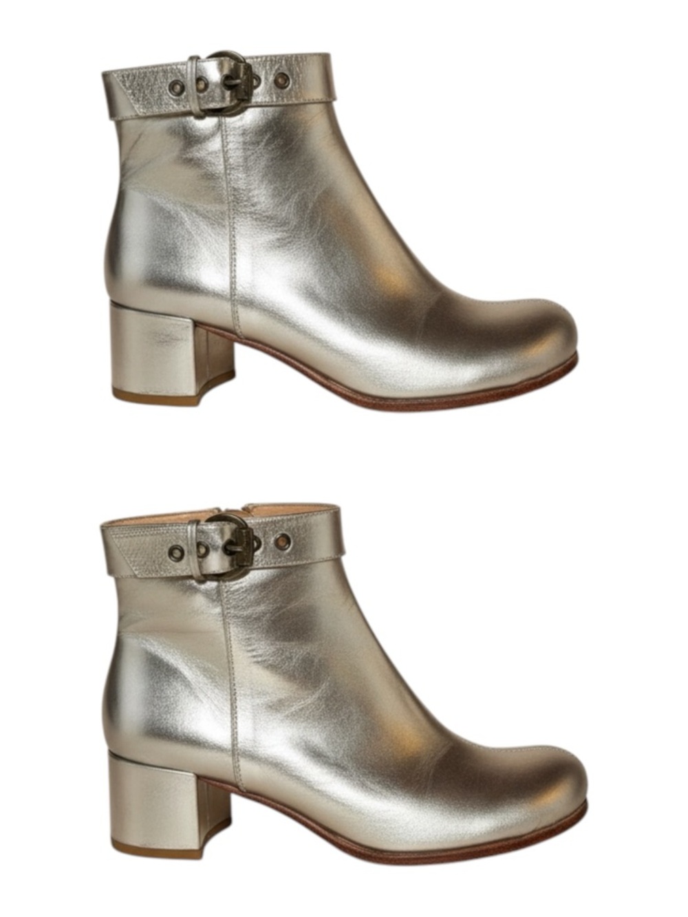 Gee Wawa Women’s  metalli gold Leather Ankle Boots with Buckle Strap